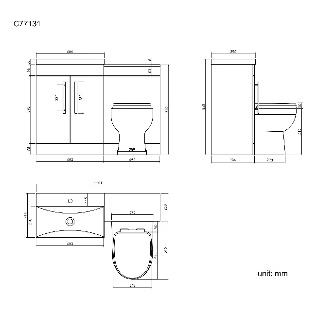 Avon Gloss White Combination Vanity Basin and Seattle Toilet 1100mm