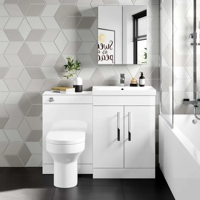 Avon Gloss White Combination Vanity Basin and Denver Toilet 1100mm