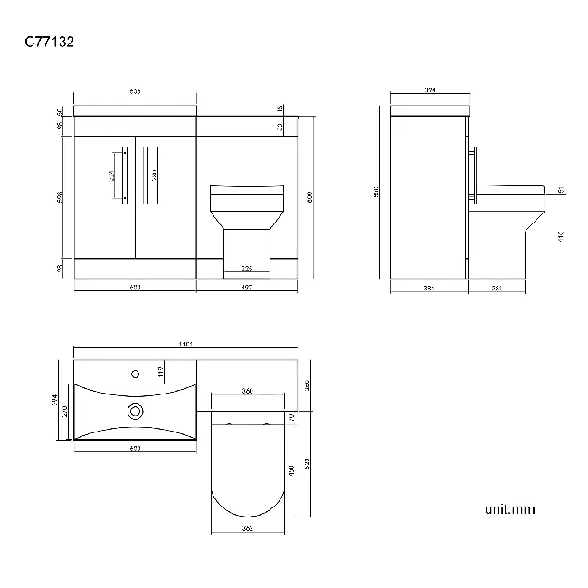 Avon Gloss White Combination Vanity Basin and Denver Toilet 1100mm