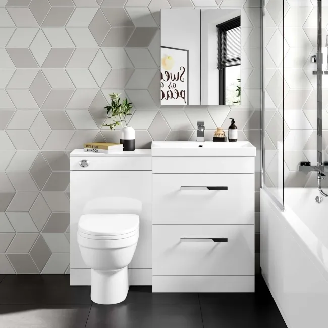 Avon Gloss White Combination Basin Drawer and Seattle Toilet 1100mm