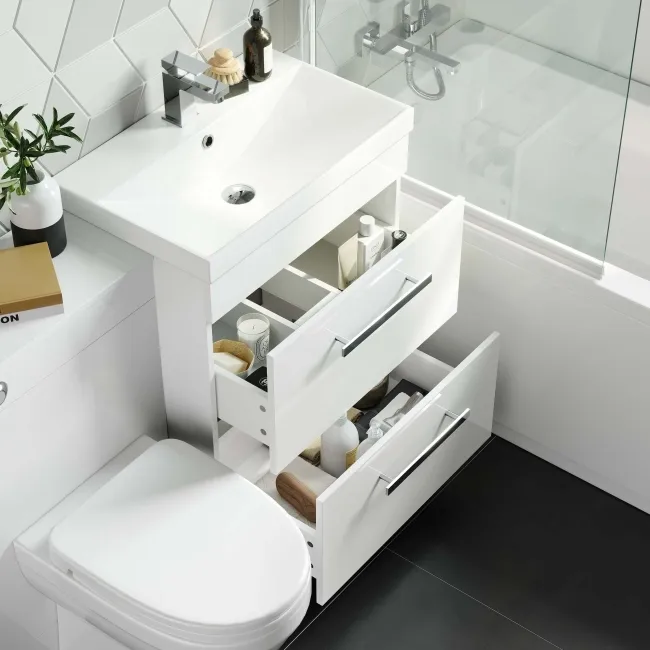 Avon Gloss White Combination Basin Drawer and Seattle Toilet 1100mm