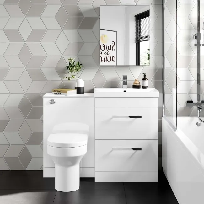 Avon Gloss White Combination Basin Drawer and Denver Toilet 1100mm