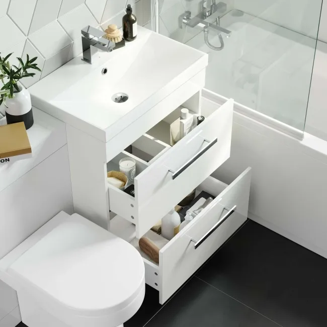 Avon Gloss White Combination Basin Drawer and Denver Toilet 1100mm