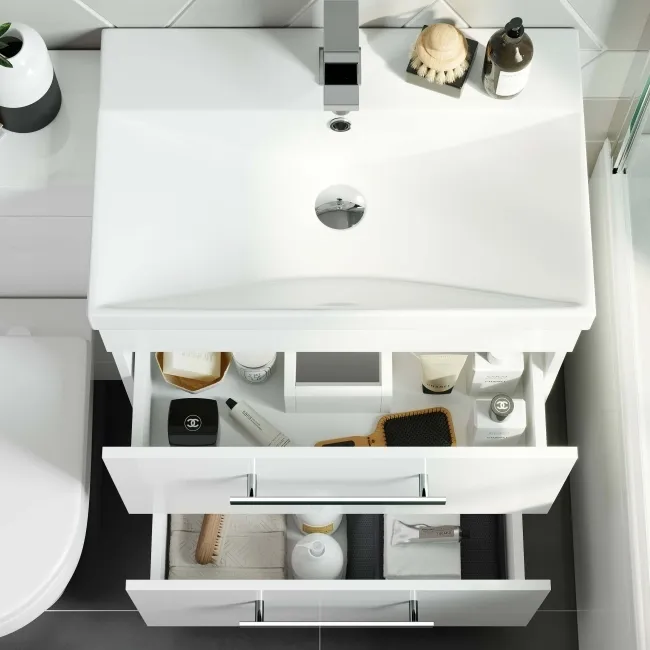 Avon Gloss White Combination Basin Drawer and Denver Toilet 1100mm