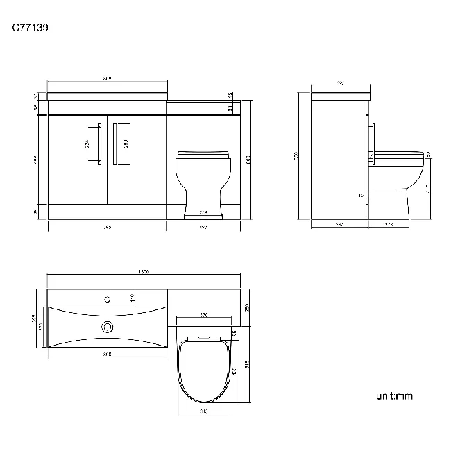 Avon Gloss White Combination Vanity Basin and Seattle Toilet 1300mm