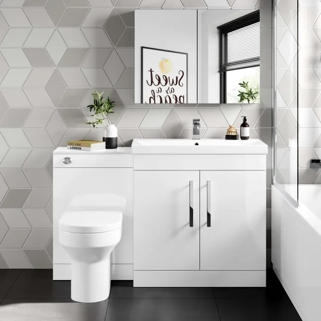 Avon Gloss White Combination Vanity Basin and Denver Toilet 1300mm