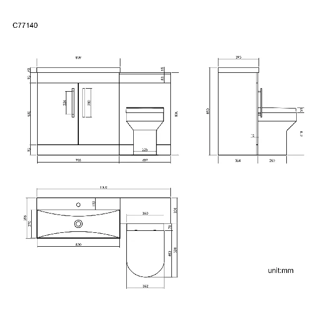 Avon Gloss White Combination Vanity Basin and Denver Toilet 1300mm