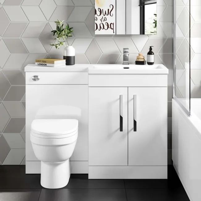 Avon Gloss White Combination Vanity Basin and Seattle Toilet 1100mm - Right Handed