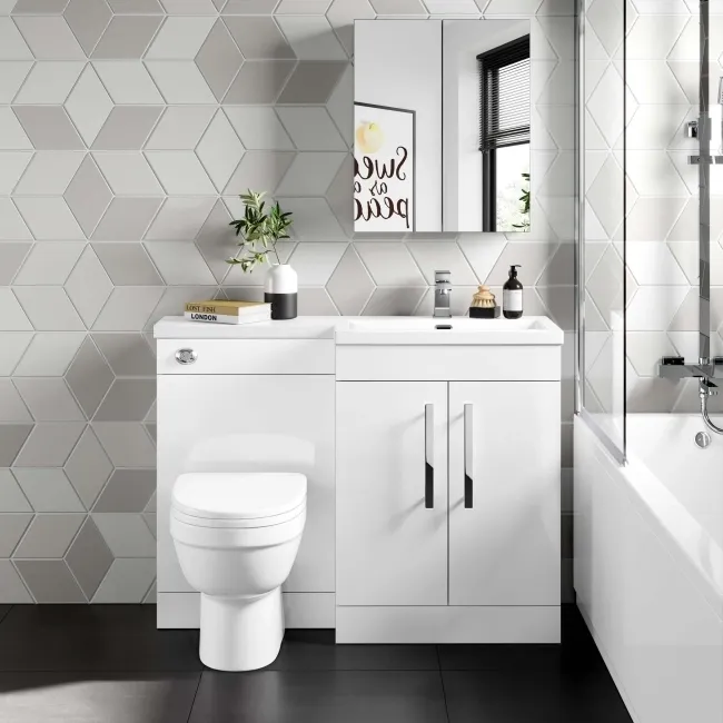 Avon Gloss White Combination Vanity Basin and Seattle Toilet 1100mm - Right Handed
