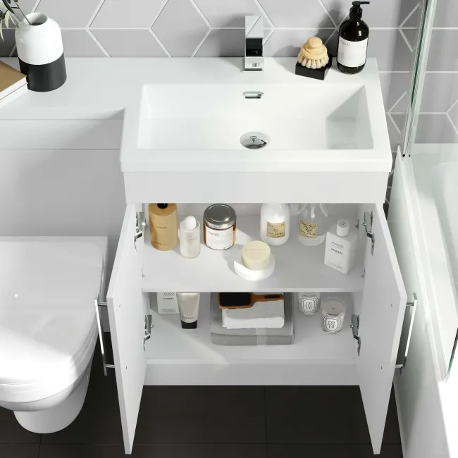 Avon Gloss White Combination Vanity Basin and Seattle Toilet 1100mm - Right Handed