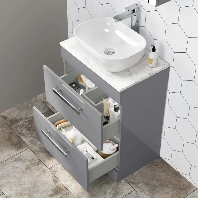 Avon Stone Grey Drawer with Marble Top 600mm - Excludes Counter Top Basin