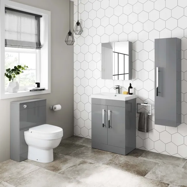 Avon & Trent Stone Grey Slimline Back To Wall Unit and Seattle Toilet