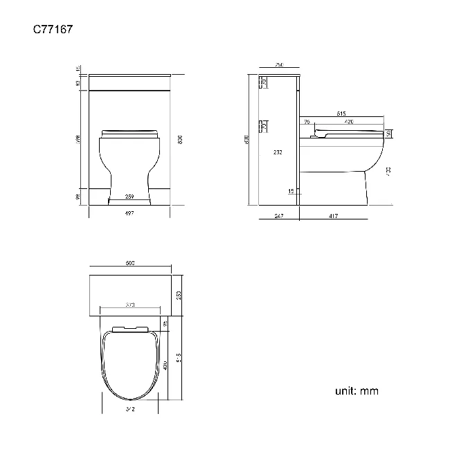 Avon & Trent Stone Grey Slimline Back To Wall Unit and Seattle Toilet