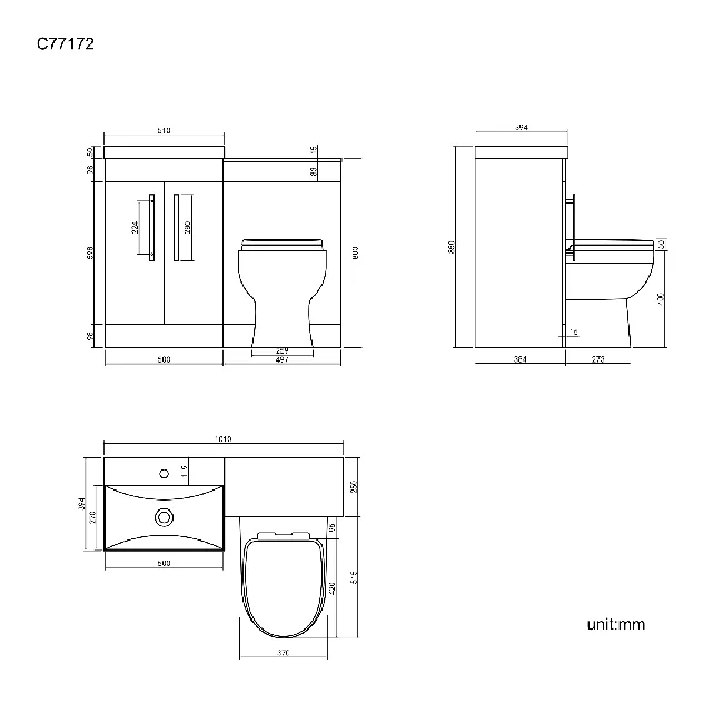 Avon Stone Grey Combination Vanity Basin and Seattle Toilet 1000mm