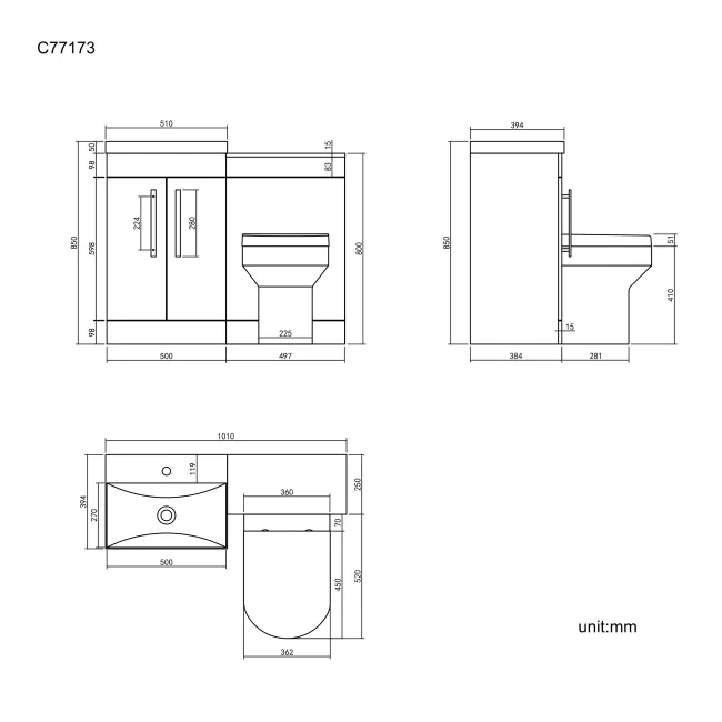 Avon Stone Grey Combination Vanity Basin and Denver Toilet 1000mm