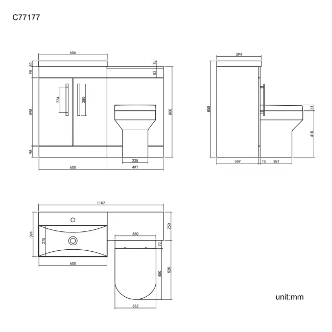 Avon Stone Grey Combination Vanity Basin and Denver Toilet 1100mm