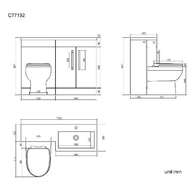 Avon Stone Grey Combination Vanity Basin and Seattle Toilet 1100mm - Right Handed