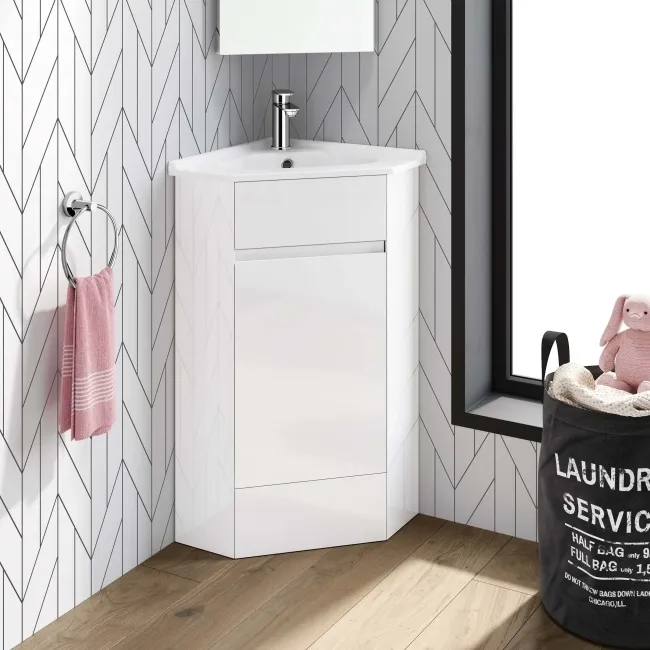 Trent Gloss White Corner Basin Vanity 400mm