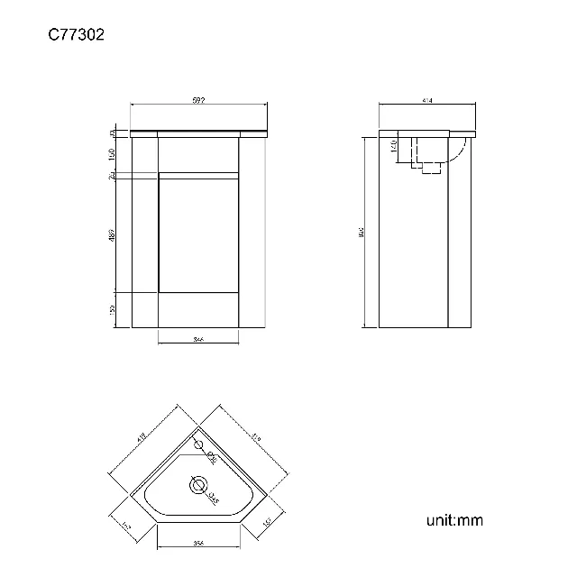 Trent Gloss White Corner Basin Vanity 400mm