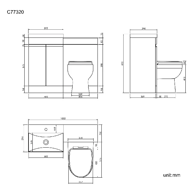 Trent Gloss White Combination Vanity Basin and Seattle Toilet 1000mm
