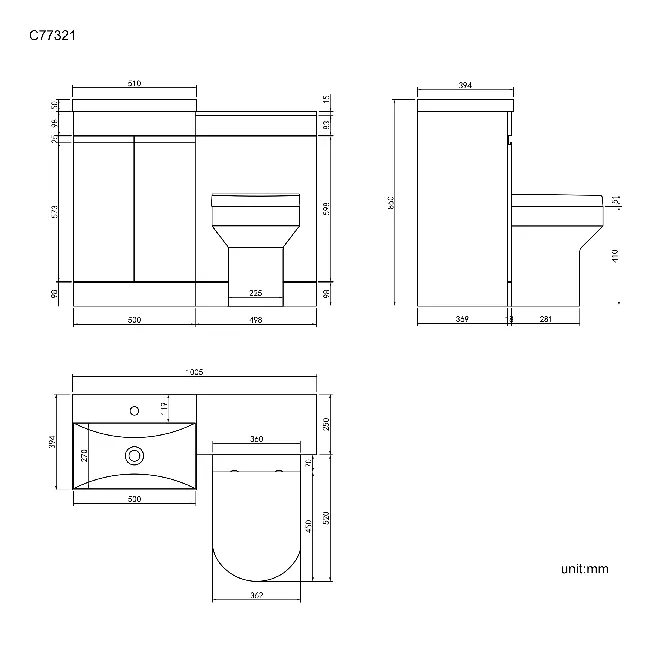 Trent Gloss White Combination Vanity Basin and Denver Toilet 1000mm