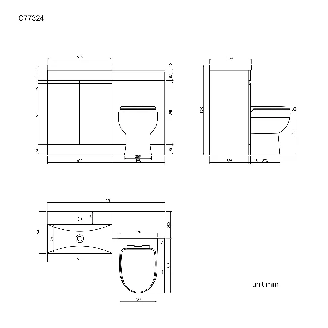Trent Gloss White Combination Vanity Basin and Seattle Toilet 1100mm