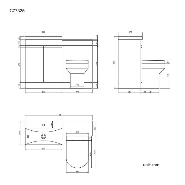 Trent Gloss White Combination Vanity Basin and Denver Toilet 1100mm