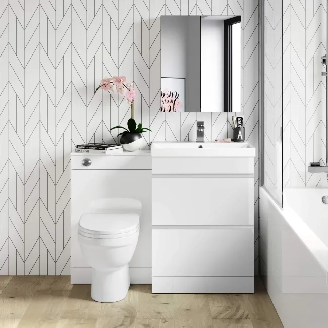 Trent Gloss White Combination Basin Drawer and Seattle Toilet 1100mm