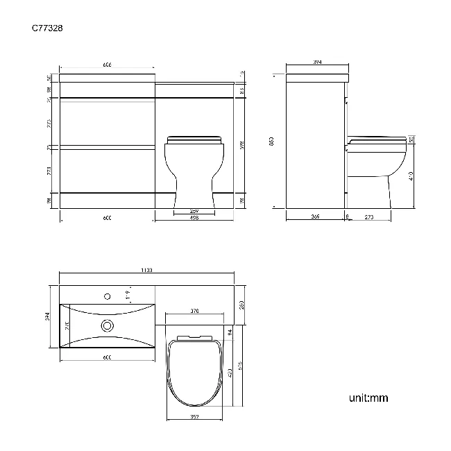 Trent Gloss White Combination Basin Drawer and Seattle Toilet 1100mm