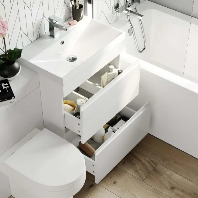 Trent Gloss White Combination Basin Drawer and Denver Toilet 1100mm