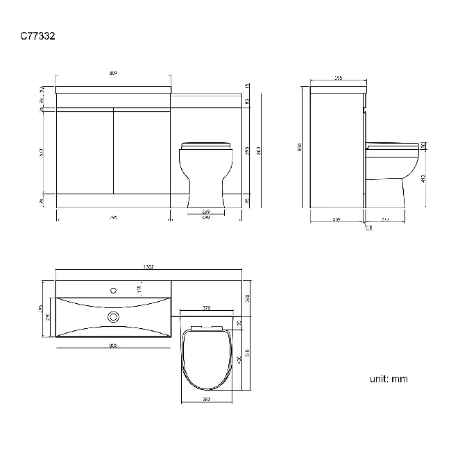 Trent Gloss White Combination Vanity Basin and Seattle Toilet 1300mm