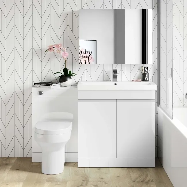 Trent Gloss White Combination Vanity Basin and Denver Toilet 1300mm