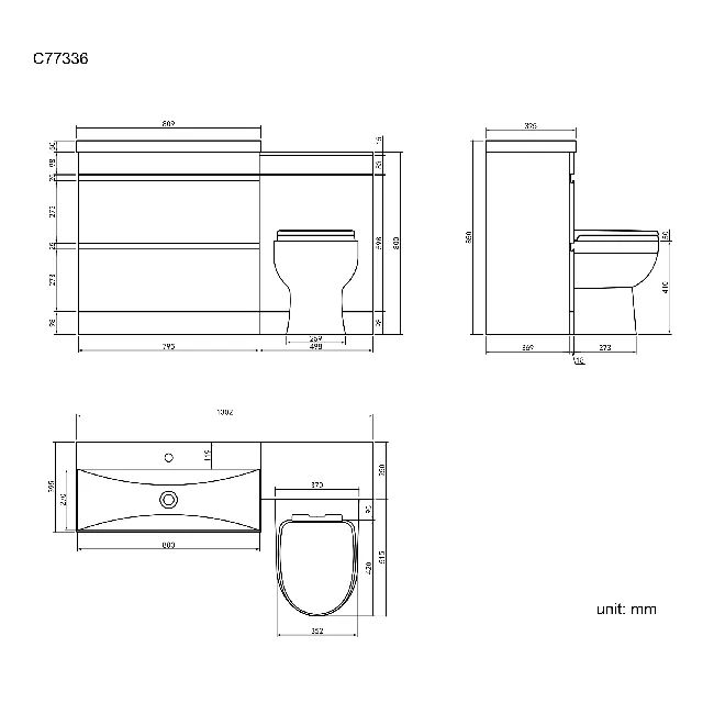 Trent Gloss White Combination Basin Drawer and Seattle Toilet 1300mm