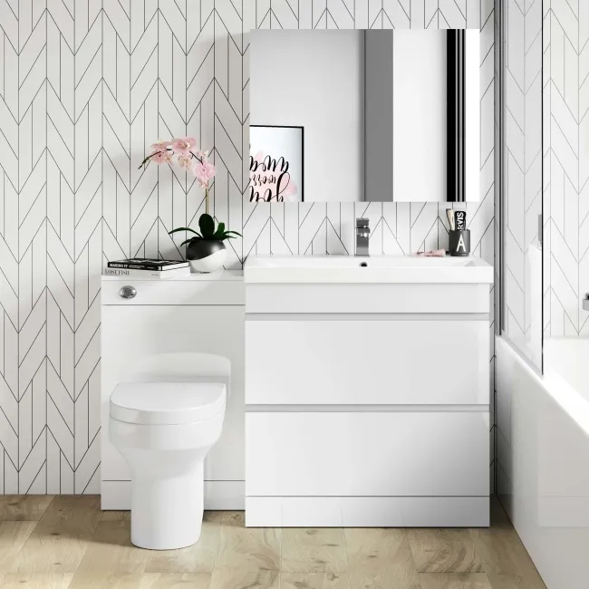 Trent Gloss White Combination Basin Drawer and Denver Toilet 1300mm