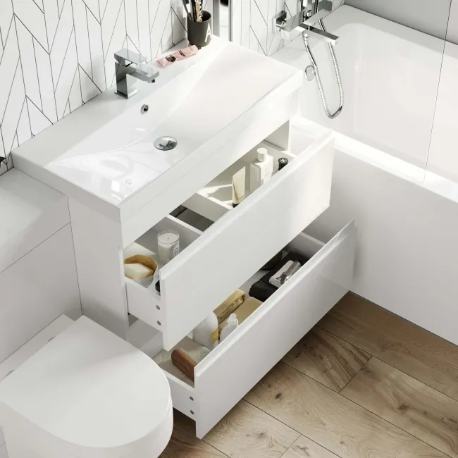 Trent Gloss White Combination Basin Drawer and Denver Toilet 1300mm