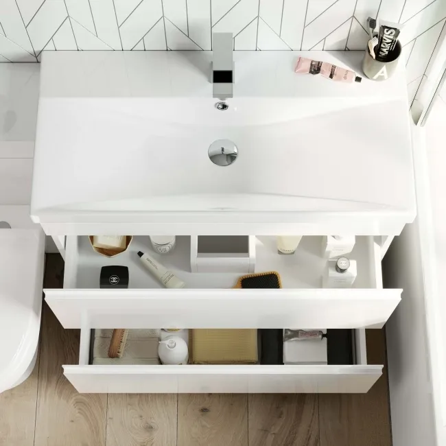 Trent Gloss White Combination Basin Drawer and Denver Toilet 1300mm