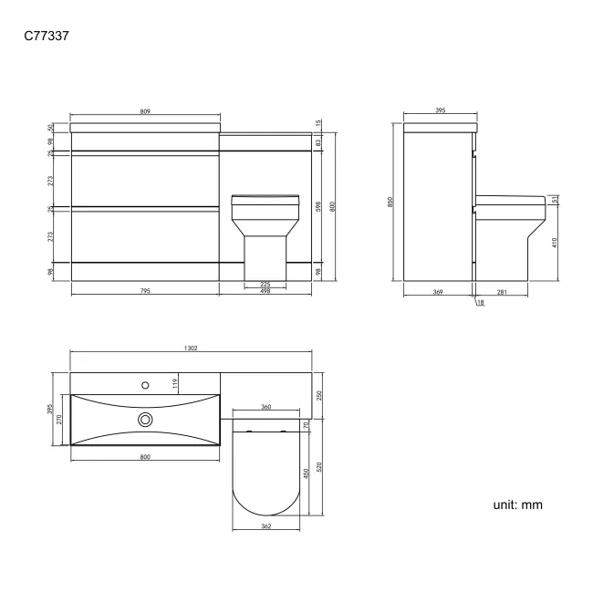 Trent Gloss White Combination Basin Drawer and Denver Toilet 1300mm