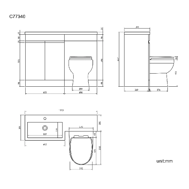 Trent Gloss White Combination Vanity Basin and Seattle Toilet 1100mm - Left Handed