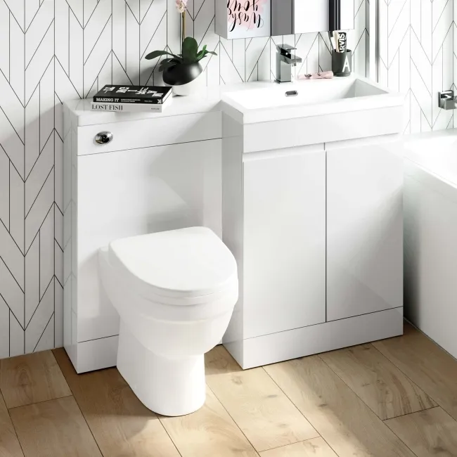 Trent Gloss White Combination Vanity Basin and Seattle Toilet 1100mm - Right Handed