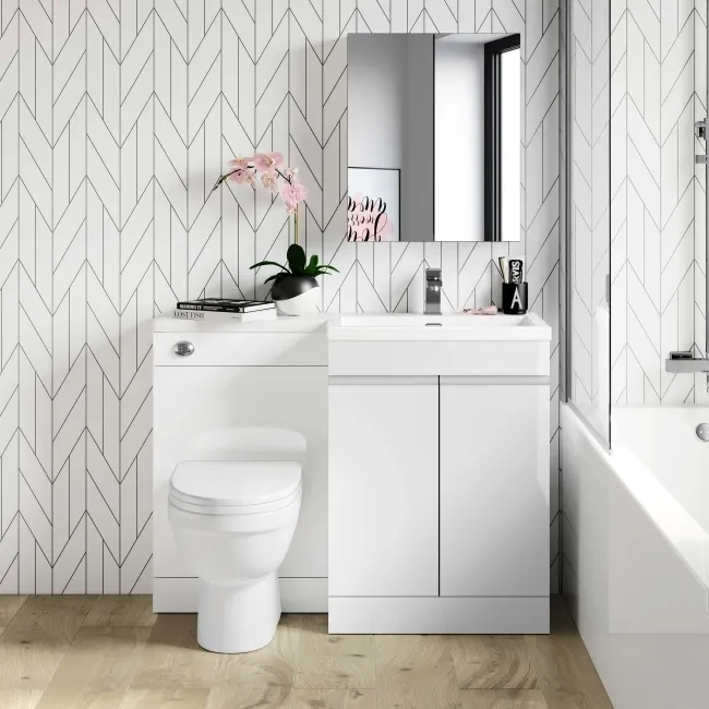 Trent Gloss White Combination Vanity Basin and Seattle Toilet 1100mm - Right Handed