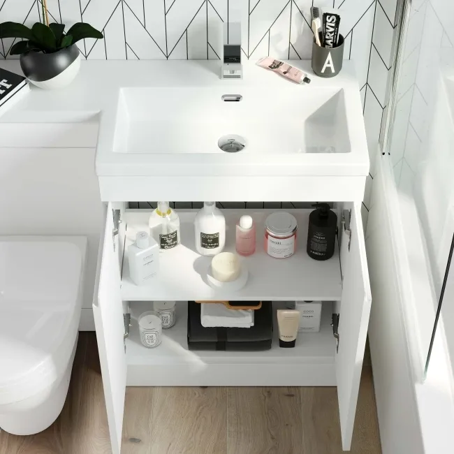 Trent Gloss White Combination Vanity Basin and Seattle Toilet 1100mm - Right Handed