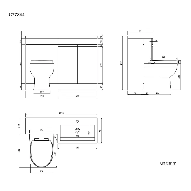 Trent Gloss White Combination Vanity Basin and Seattle Toilet 1100mm - Right Handed