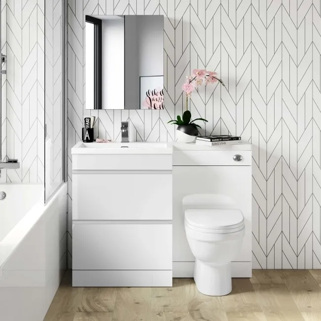 Trent Gloss White Combination Basin Drawer and Seattle Toilet 1100mm - Left Handed