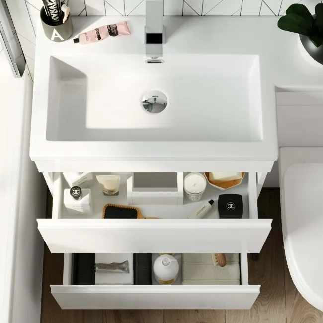 Trent Gloss White Combination Basin Drawer and Seattle Toilet 1100mm - Left Handed