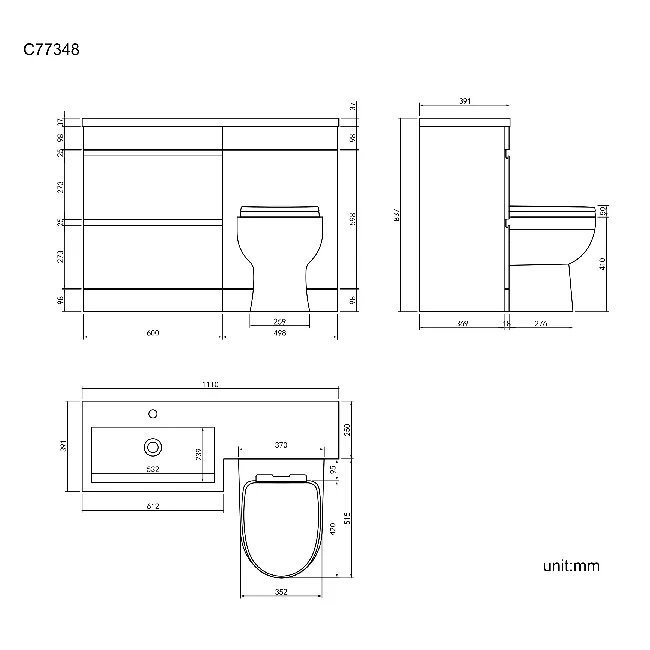 Trent Gloss White Combination Basin Drawer and Seattle Toilet 1100mm - Left Handed