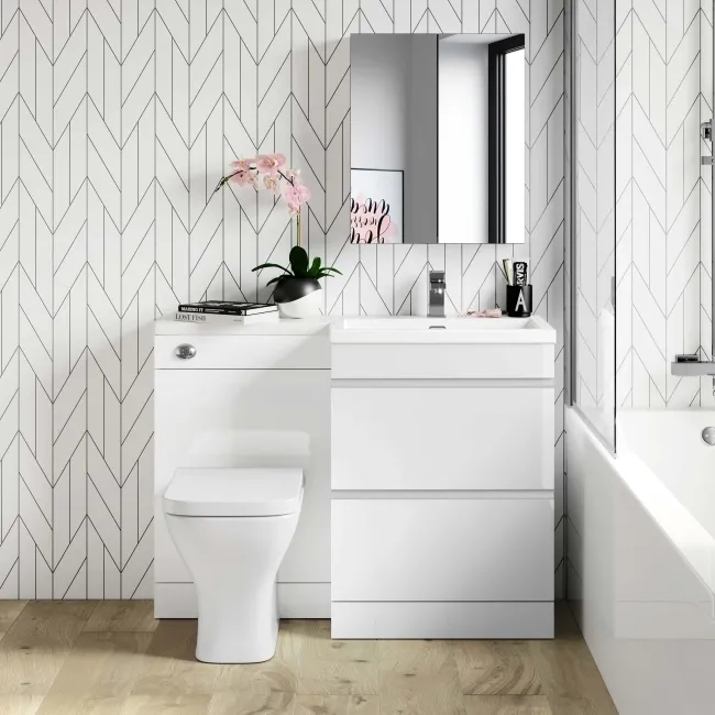 Trent Gloss White Combination Basin Drawer and Atlanta Toilet 1100mm - Right Handed