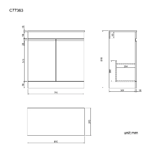 Trent Stone Grey Cabinet 800mm - Excludes Counter Top Basin
