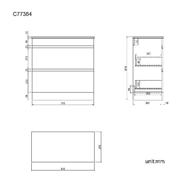 Trent Stone Grey Drawer 800mm - Excludes Counter Top Basin