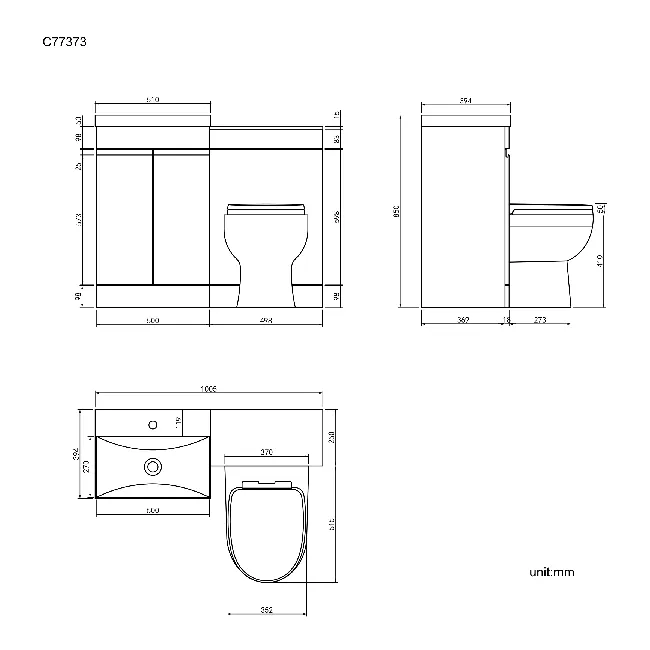 Trent Stone Grey Combination Vanity Basin and Seattle Toilet 1000mm