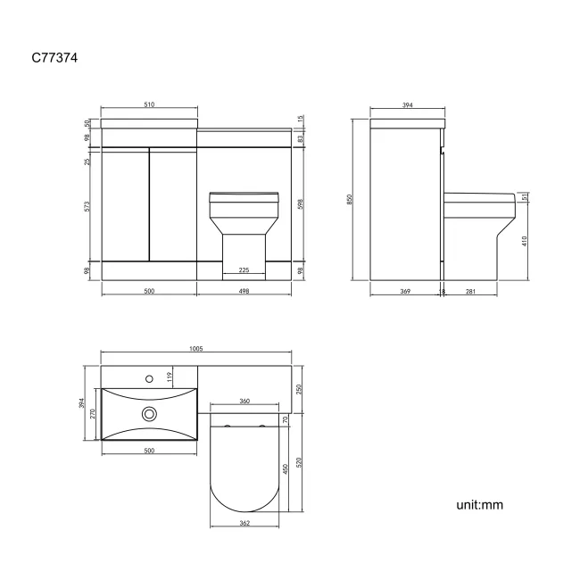 Trent Stone Grey Combination Vanity Basin and Denver Toilet 1000mm